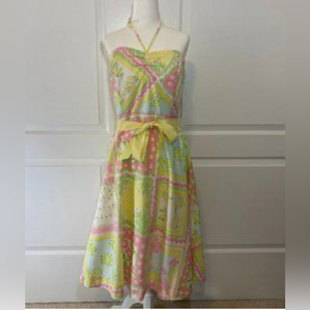 Lilly Pulitzer Sweetheart Halter  Pink Yellow Summer Dress 6 Recent Vintage